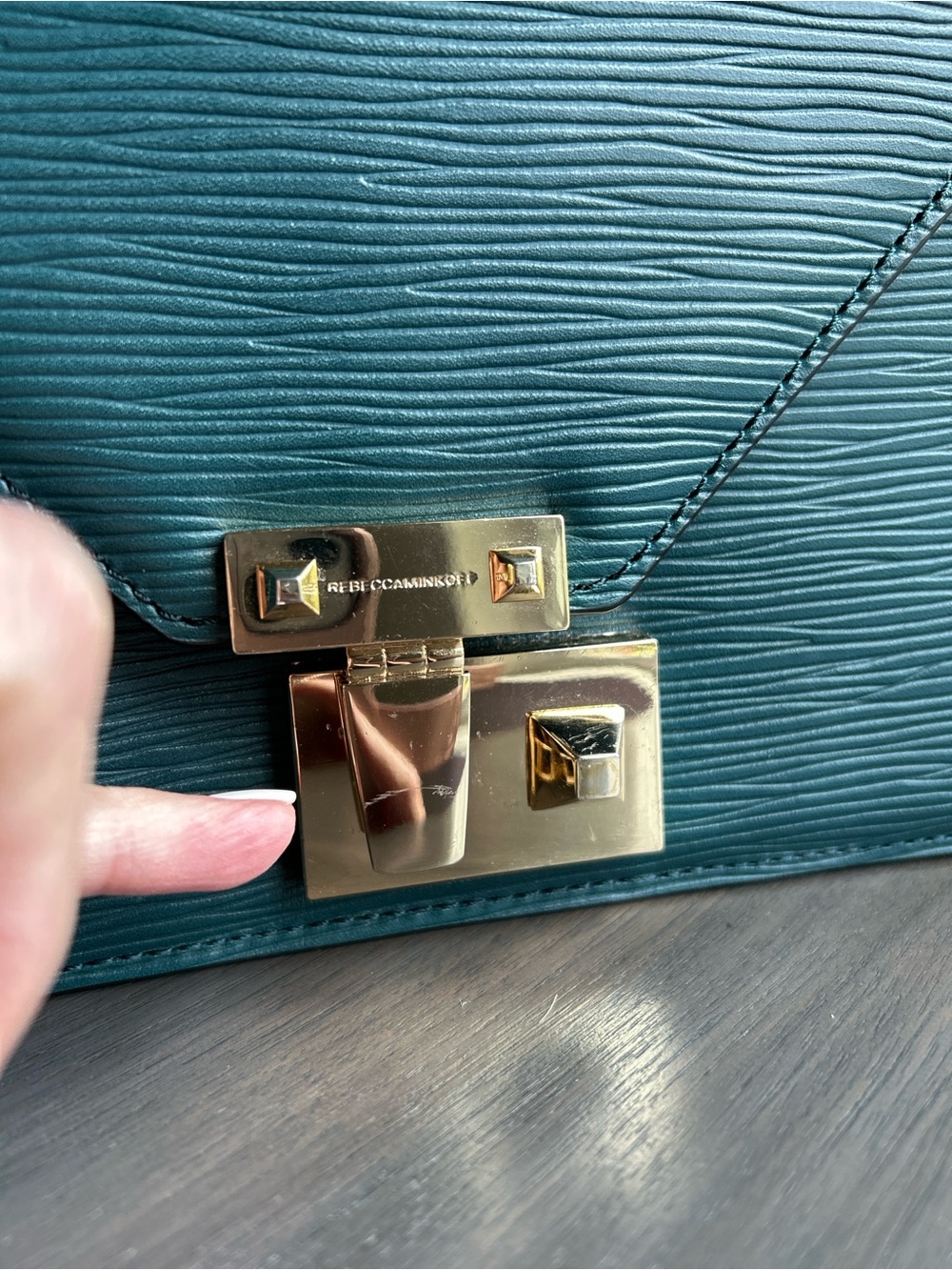 Rebecca Minkoff Textured Leather Paris Clutch, Gold-Tone Hardware, Vintage CLEAN - Picture 10 of 16